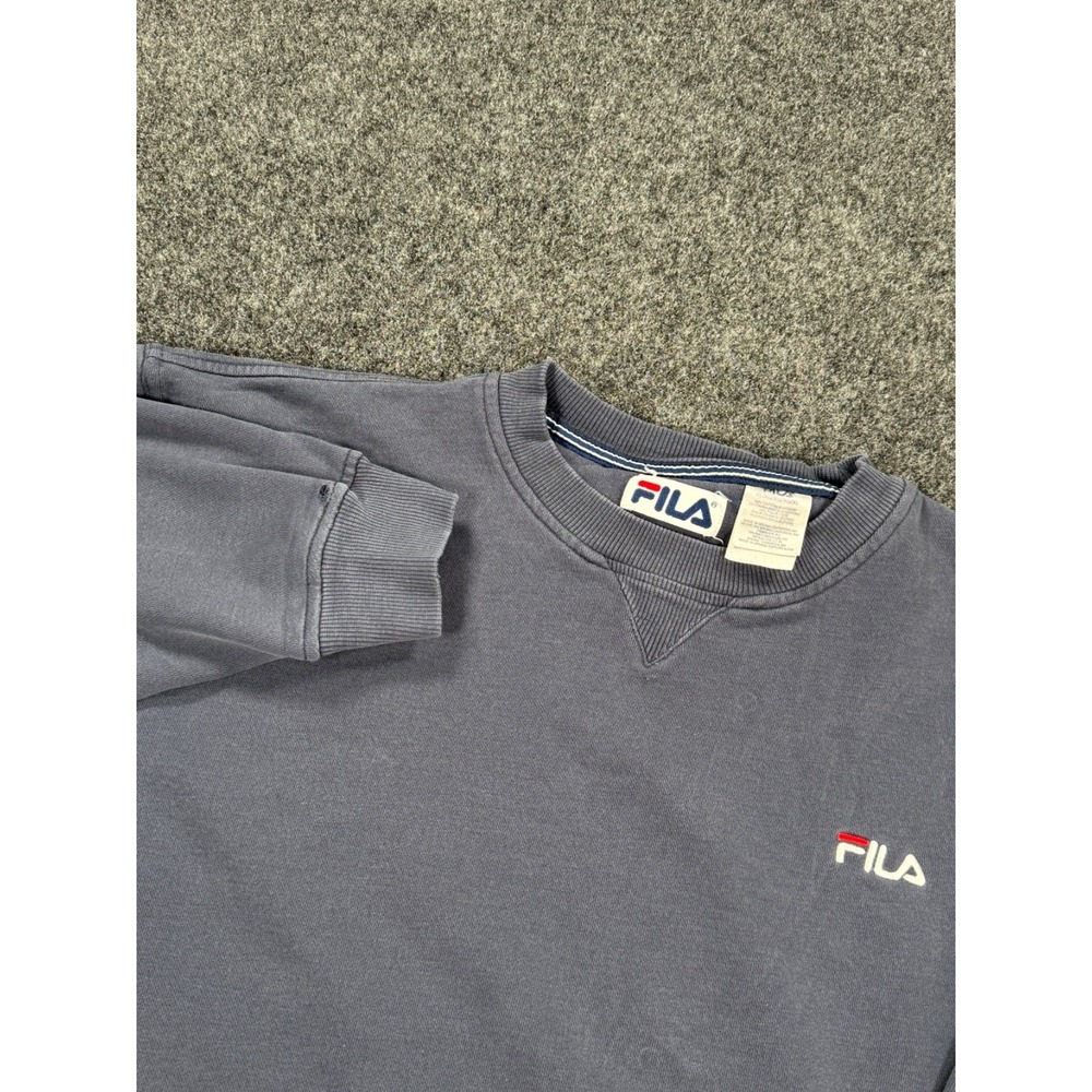 VTG Fila Small Logo Crewneck Sweatshirt Gray Blue XL Made In Brunei